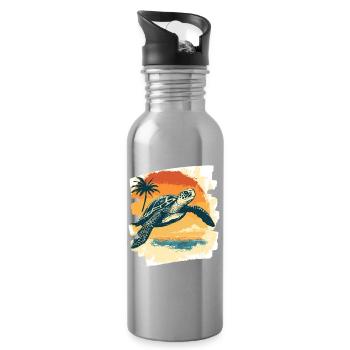 Sea Turtle Retro - Water bottle with straw - silver - Right