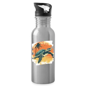Sea Turtle Retro - Water bottle with straw - silver - Right
