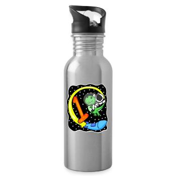 Number 1 Number One - Dinosaur Motif - Water bottle with straw - silver - Right
