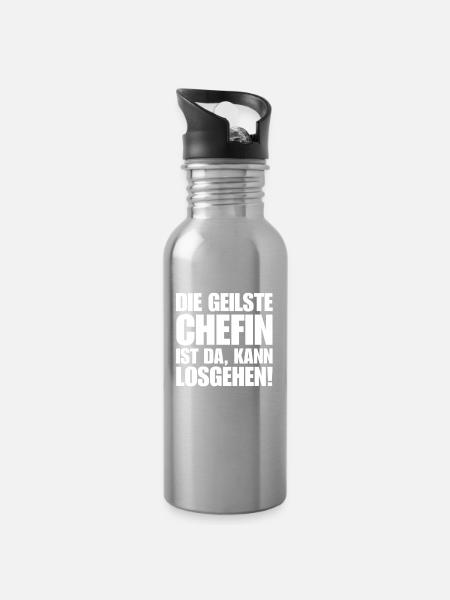 Chefin spruch geilste chefin ist da kann losgehen - Trinkflasche mit integriertem Trinkhalm - Lightsilver