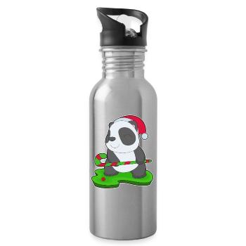 Panda Weihnachten Feldhockey - Trinkflasche mit integriertem Trinkhalm - Lightsilver - Rechts