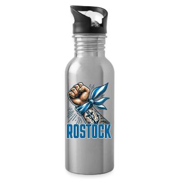 Rostock Fan Blau Weiss - Trinkflasche mit integriertem Trinkhalm - Lightsilver - Rechts