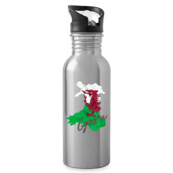 Flagge von Wales, walisischer Stolz - Trinkflasche mit integriertem Trinkhalm - Lightsilver - Rechts