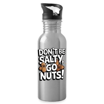 Don't Be Salty Go Nuts Funny Pun - Water bottle with straw - silver - Right