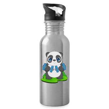 Panda Bodybuilder Bodybuilding avec haltères - Gourde avec paille intégrée - argent clair - Droite