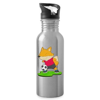 Fuchs Fußballspieler Fußball - Trinkflasche mit integriertem Trinkhalm - Lightsilver - Rechts