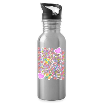 Été Floral Coeur Rétro Chats Chat Enfants des années 80 - Gourde avec paille intégrée - argent clair - Droite