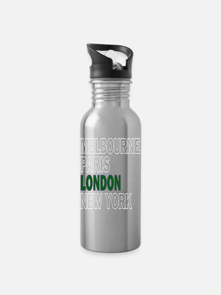 Major Tennis, London, Melbourne, Paris, New York - Water bottle with straw - silver