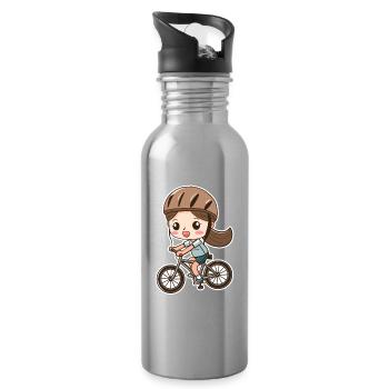 Fahrradfahrerin Cartoon Stil - Trinkflasche mit integriertem Trinkhalm - Lightsilver - Rechts