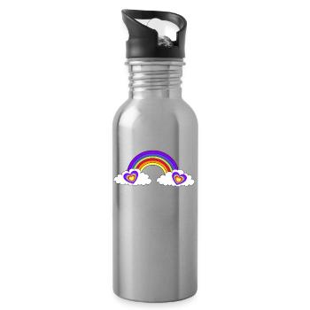 LGBT Regenbogen Herz Herzen - Trinkflasche mit integriertem Trinkhalm - Lightsilver - Rechts