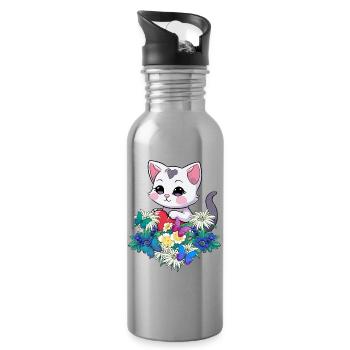 Spring Cats Cat Heart Tyrol Austria Child - Water bottle with straw - silver - Right