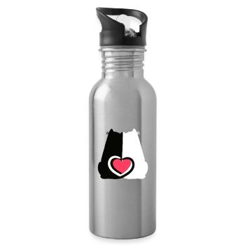 Katzen Valentin Katze Herz Herzen Liebe - Trinkflasche mit integriertem Trinkhalm - Lightsilver - Rechts