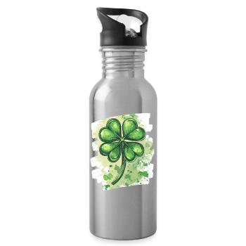 Trèfle de la Saint-Patrick - Gourde avec paille intégrée - argent clair - Droite