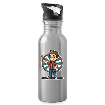 Dartspieler Cartoon Stil - Trinkflasche mit integriertem Trinkhalm - Lightsilver - Rechts