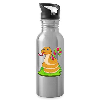 Canne de bonbon serpent - Gourde avec paille intégrée - argent clair - Droite