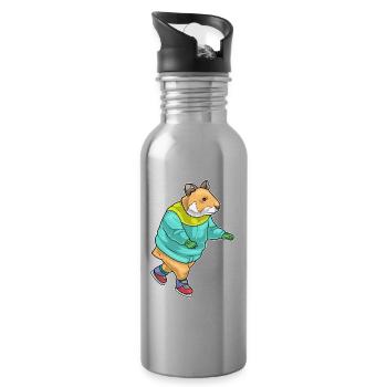 Hamster Eislaufen Schlittschuhe - Trinkflasche mit integriertem Trinkhalm - Lightsilver - Rechts