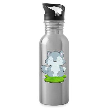 Wolf Yoga Fitness Meditation - Trinkflasche mit integriertem Trinkhalm - Lightsilver - Rechts
