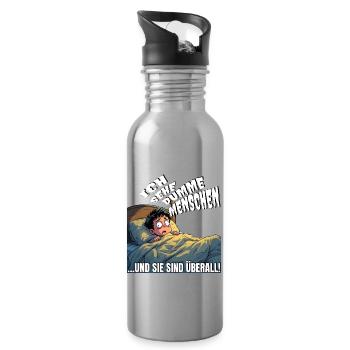 Lustiges Design im Comic Style, Humor IQ Mann Frau - Trinkflasche mit integriertem Trinkhalm - Lightsilver - Rechts