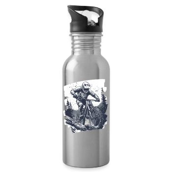 Mountain bikers Downhill Mountains Cycling - Water bottle with straw - silver - Right