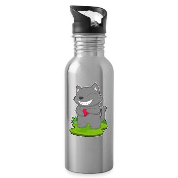 Katze Poker Pokerkarten - Trinkflasche mit integriertem Trinkhalm - Lightsilver - Rechts