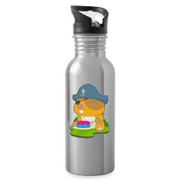 Hamster Birthday Pirate - Water bottle with straw - silver - Right