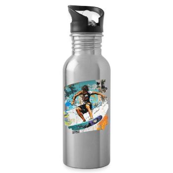 Surfergirl,Surfer,Surfer Design,Surf Shirt,Wellenr - Trinkflasche mit integriertem Trinkhalm - Lightsilver - Rechts