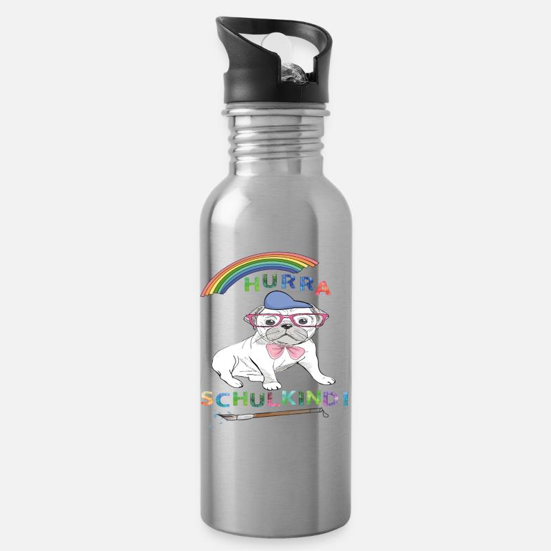 Hurra Schulkind - Trinkflasche mit integriertem Trinkhalm - Lightsilver