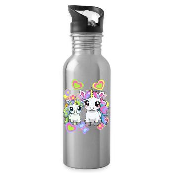 Licorne Licornes Cheval Chevaux Enfants - Gourde avec paille intégrée - argent clair - Droite