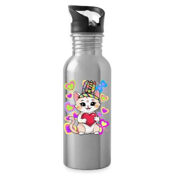 Katze Geburtstag Kinder Kind Herz Herzen Baby - Trinkflasche mit integriertem Trinkhalm - Lightsilver - Rechts