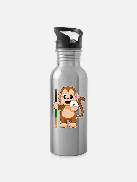 Affe Billiard Queue - Trinkflasche mit integriertem Trinkhalm - Lightsilver