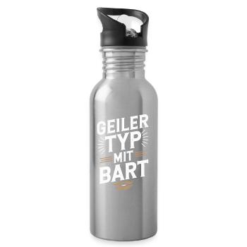 guy with beard beard barber full beard - Water bottle with straw - silver - Right