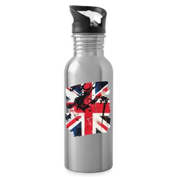 Great Britain Flag England Union Jack - Water bottle with straw - silver - Right