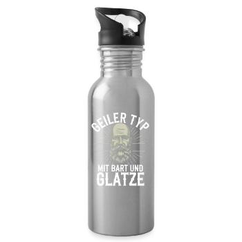 Geiler Typ Mit Bart & Glatze Glatzkopf Bartträger - Trinkflasche mit integriertem Trinkhalm - Lightsilver - Rechts