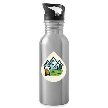 Mountain scenery with beer glass - Water bottle with straw - silver - Right