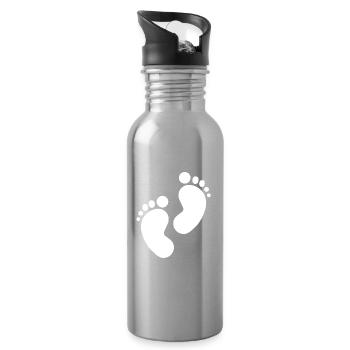 Baby Footprint, Baby Feet - Water bottle with straw - silver - Right