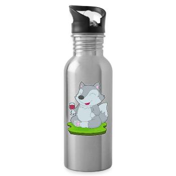 Wolf Red Wine - Water bottle with straw - silver - Right