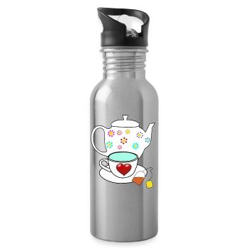 Heart Tea Teapot Valentine's Day Drinks - Water bottle with straw - silver - Right