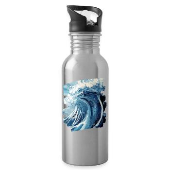 Waves and sea - Water bottle with straw - silver - Right