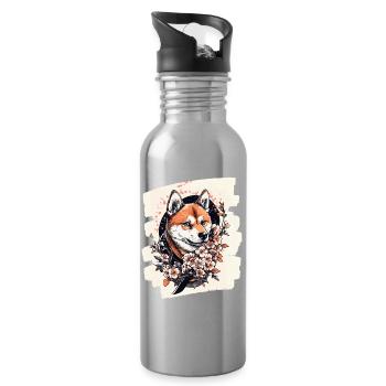 Shiba Inu - Trinkflasche mit integriertem Trinkhalm - Lightsilver - Rechts