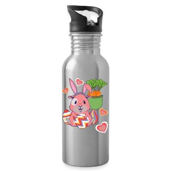 Ostern Osterhase Ostereier Retro Kinder Eier Hase - Trinkflasche mit integriertem Trinkhalm - Lightsilver - Rechts