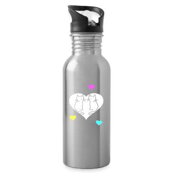 Chats Rétro Chat Saint-Valentin Coeur Coeurs Vintage - Gourde avec paille intégrée - argent clair - Droite