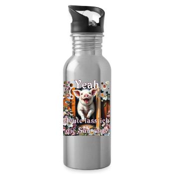Aujourd’hui, je laisse sortir le cochon Humour animalier cochon - Gourde avec paille intégrée - argent clair - Droite