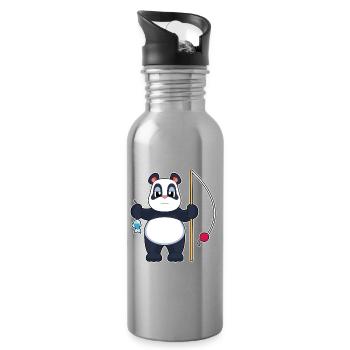 Panda Angler Fisch Angeln - Trinkflasche mit integriertem Trinkhalm - Lightsilver - Rechts