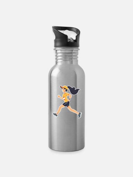 Läuferin Comic - Trinkflasche mit integriertem Trinkhalm - Lightsilver