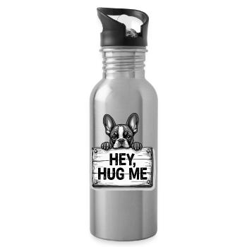 Bouledogue français – Hey, Hug Me Dog Lover Art - Gourde avec paille intégrée - argent clair - Droite
