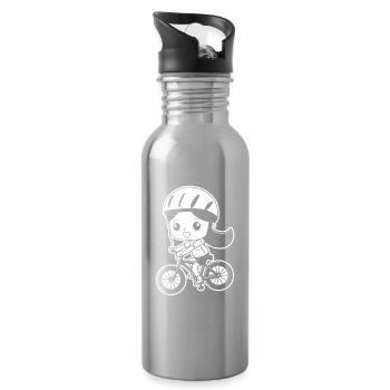 Radfahrerin Comic Stil - Trinkflasche mit integriertem Trinkhalm - Lightsilver - Rechts