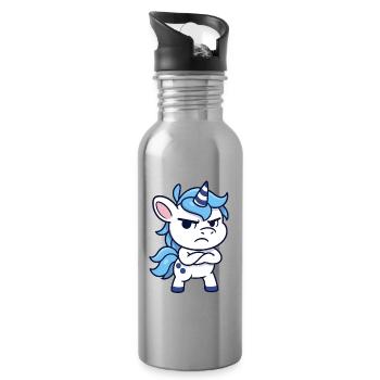 Freches Einhorn - Trinkflasche mit integriertem Trinkhalm - Lightsilver - Rechts