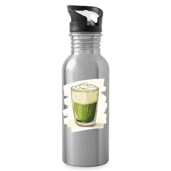 Matcha Latte Liebhaber Grüntee - Trinkflasche mit integriertem Trinkhalm - Lightsilver - Rechts