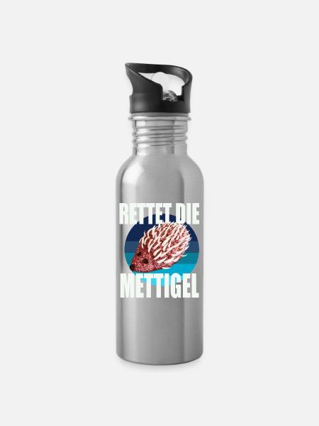 Rettet die Mettigel - Trinkflasche mit integriertem Trinkhalm - Lightsilver