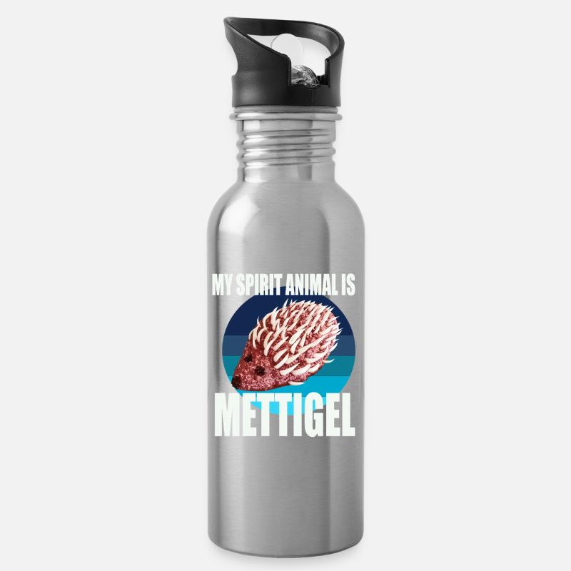 Mein Krafttier ist Mettigel - Trinkflasche mit integriertem Trinkhalm - Lightsilver